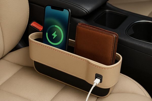Seat Gap Car Filler Organizer with USB Charger for Phone and Wallet Storage