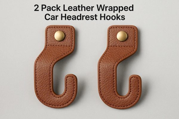 2 Pack Leather Wrapped Car Headrest Hooks Luxury Storage Solution for Vehicle
