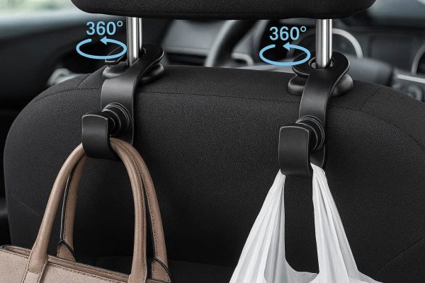 Rotatable Car Headrest Hooks 360 Degree Swivel for Flexible Storage Options